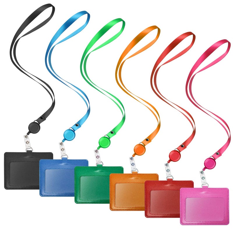 Coolrunner ID Badge Card Holder, Name Badge Holder with Lanyard, Neck Lanyard id Holder for Women Men, Coolrunner 2-Sided PU Leather Vertical Business Card Holder Vertical/Horizontal (4.2" W x 3.3" H) - Image 1